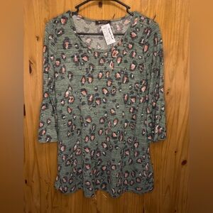 Stylish Green Leopard Print Long Sleeve Top